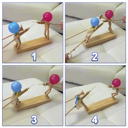 Balloon Bamboo Man Battle-Wooden Fencing Puppet Wooden Bots Battle Game for 2 Players Fast-Paced Balloon Fight