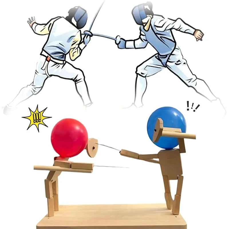 Balloon Bamboo Man Battle-Wooden Fencing Puppet Wooden Bots Battle Game for 2 Players Fast-Paced Balloon Fight