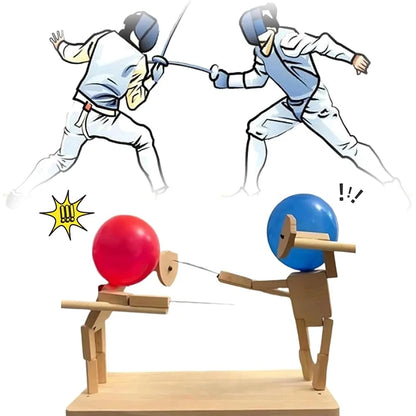 Balloon Bamboo Man Battle-Wooden Fencing Puppet Wooden Bots Battle Game for 2 Players Fast-Paced Balloon Fight