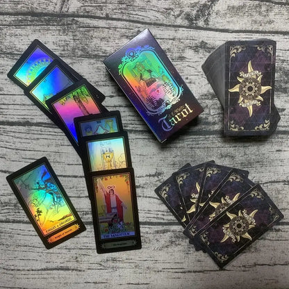 SUNHHX Tarot Cards Set, 78 Surface Laser Tarot Cards, Tarot Cards with English Instructions Book, Tarot Cards for Beginners