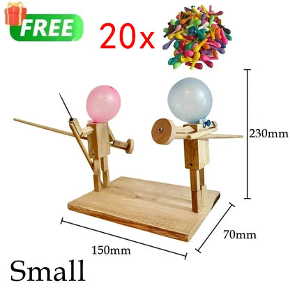 Balloon Bamboo Man Battle-Wooden Fencing Puppet Wooden Bots Battle Game for 2 Players Fast-Paced Balloon Fight